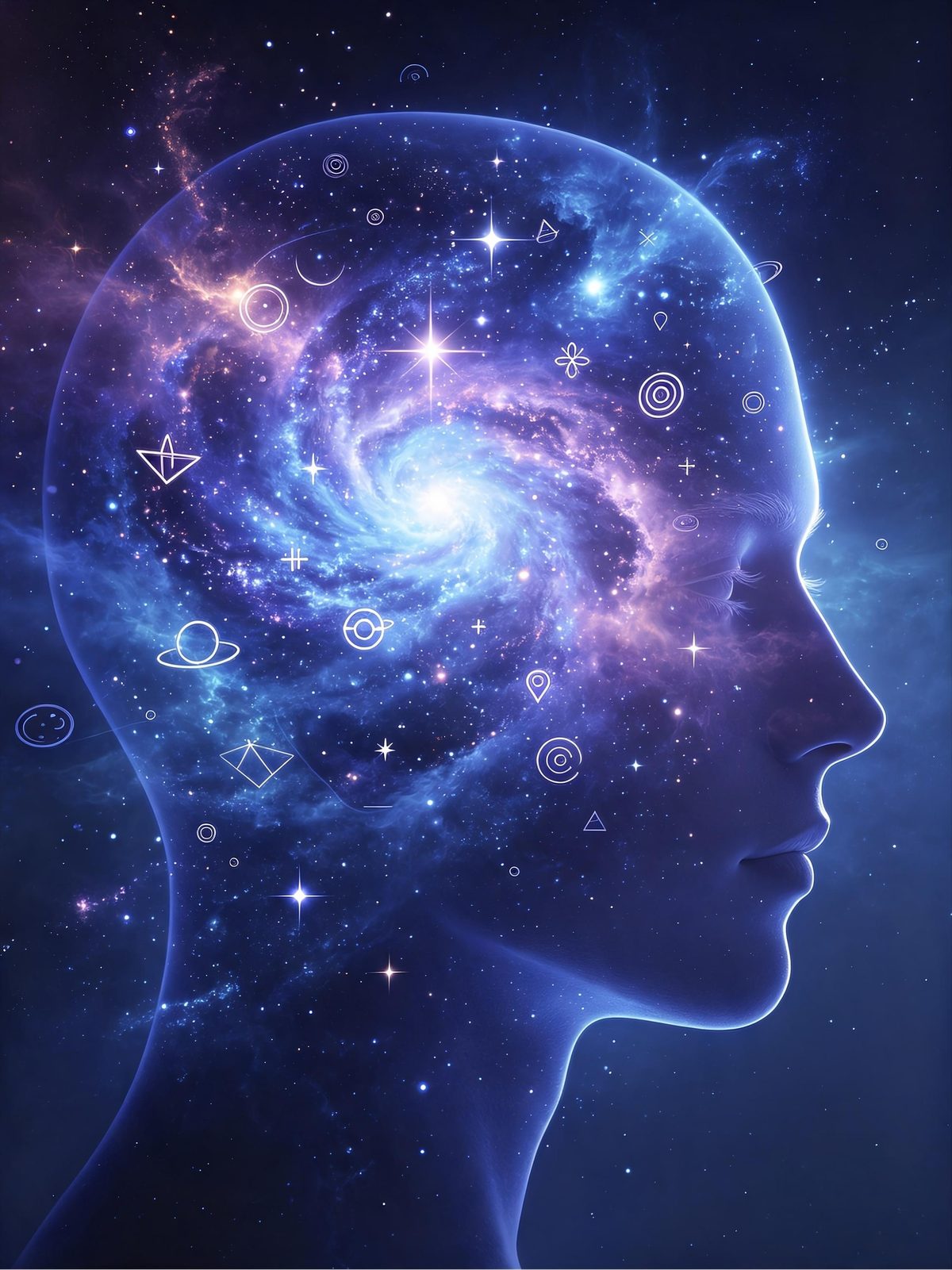 Silhouette of a head filled with a galaxy